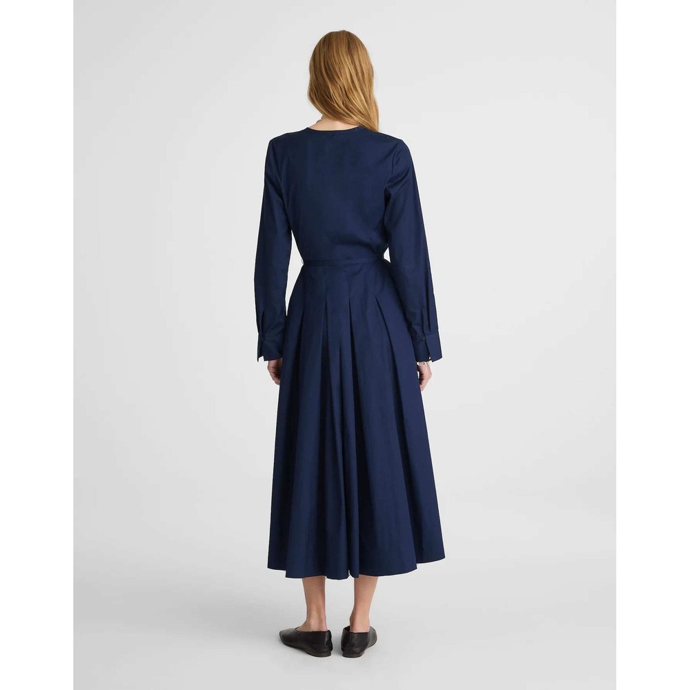 Madewell‎ Tie-Waist Midi Shirtdress Midnight Navy Blue Sz 16 Minimalist Preppy - Picture 4 of 9